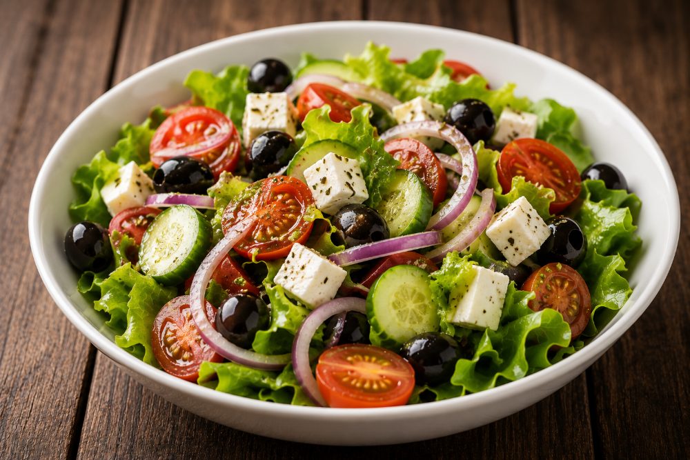Frisch angerichteter Salat mit Joghurt-Dressing von Toscana Pizza in Zwickau